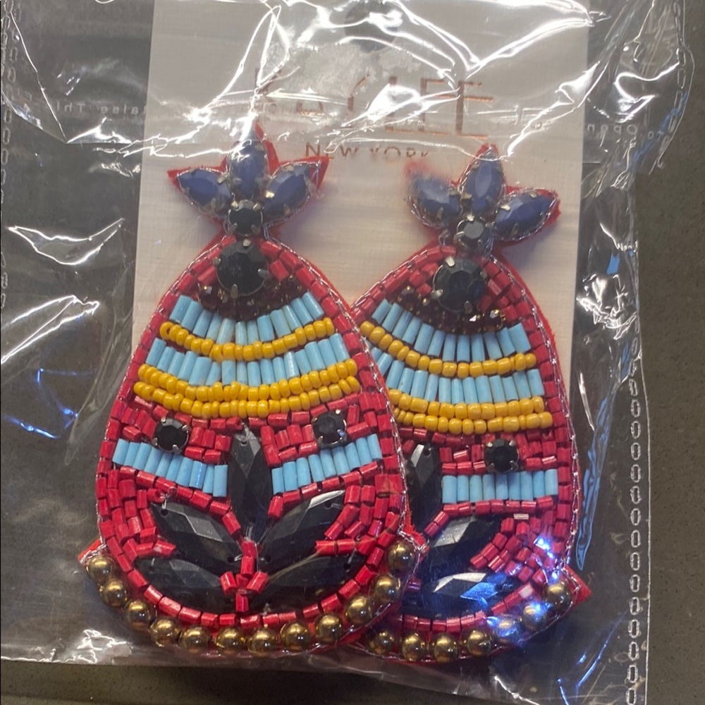 Kaylee Red and Blue Tiered Beaded Earrings